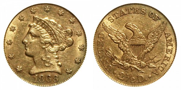 1868 Liberty Head $2.50 Gold Quarter Eagle - 2 1/2 Dollars 
