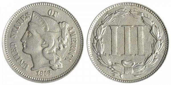 1868 Nickel Three Cent Piece 