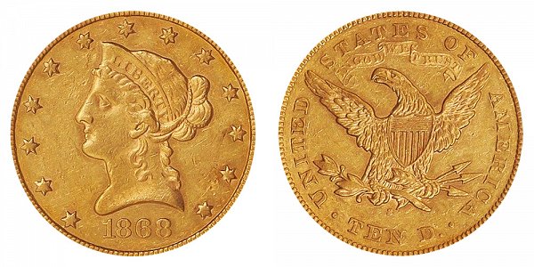 1868 S Liberty Head $10 Gold Eagle - Ten Dollars 