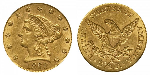 1868 S Liberty Head $2.50 Gold Quarter Eagle - 2 1/2 Dollars 