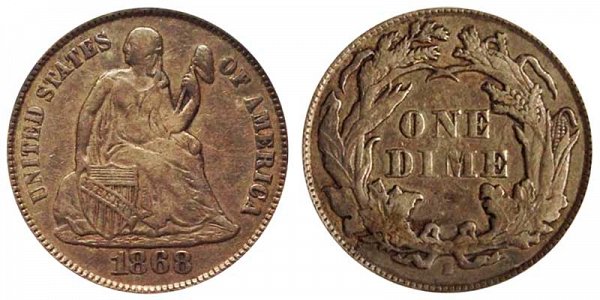 1868 S Seated Liberty Dime 