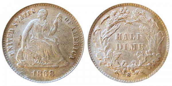 1868 S Seated Liberty Half Dime 