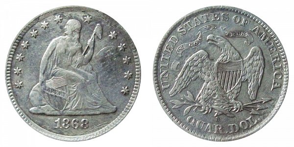 1868 S Seated Liberty Quarter 