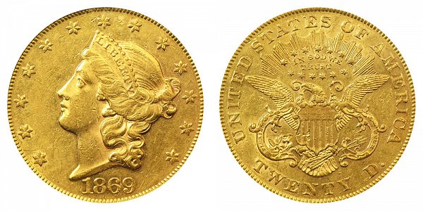 1869 Liberty Head $20 Gold Double Eagle - Twenty Dollars 