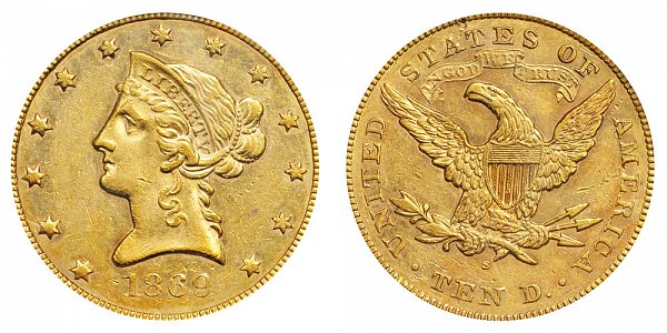 1869 S Liberty Head $10 Gold Eagle - Ten Dollars 