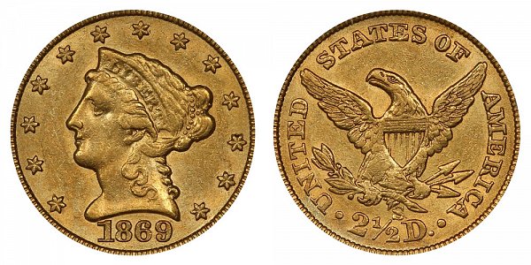 1869 S Liberty Head $2.50 Gold Quarter Eagle - 2 1/2 Dollars 