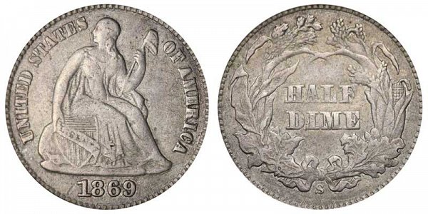 1869 S Seated Liberty Half Dime 