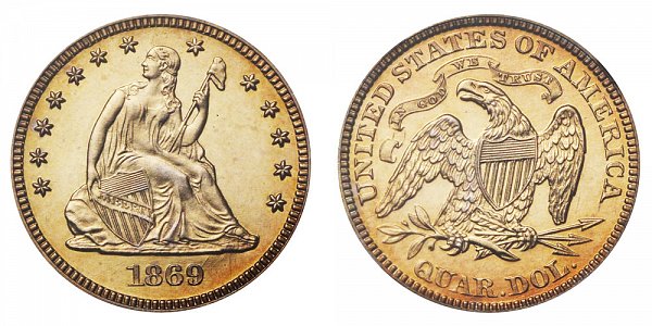 1869 Seated Liberty Quarter 