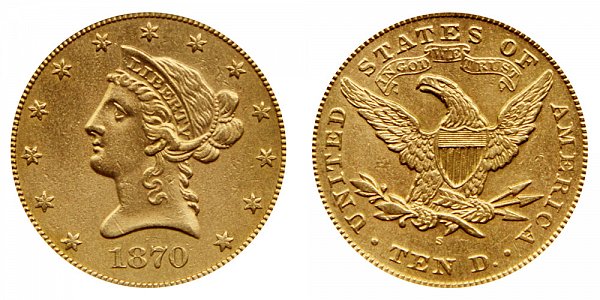 1870 S Liberty Head $10 Gold Eagle - Ten Dollars 