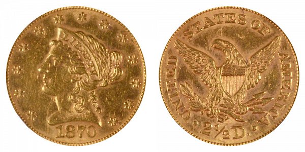 1870 S Liberty Head $2.50 Gold Quarter Eagle - 2 1/2 Dollars 