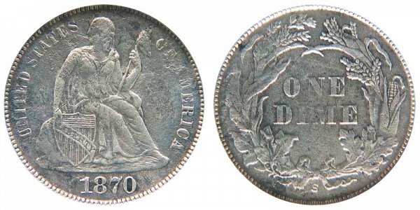 1870 S Seated Liberty Dime 