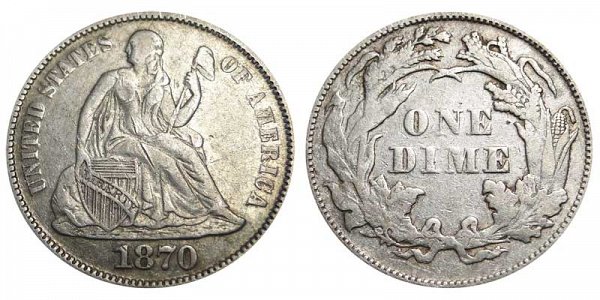 1870 Seated Liberty Dime 