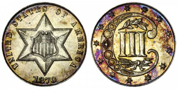 1870 Silver Three Cent Piece Trime 