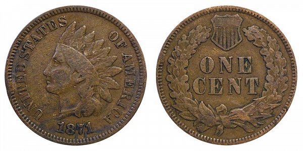1871 Bold N Indian Head Cent Penny 