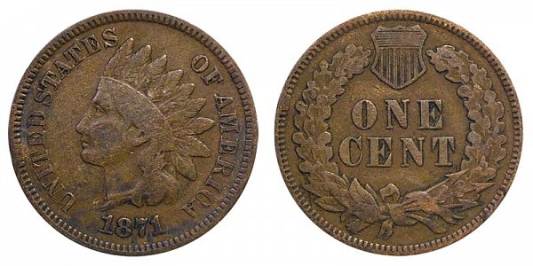 1871 Bold N Indian Head Cent Penny