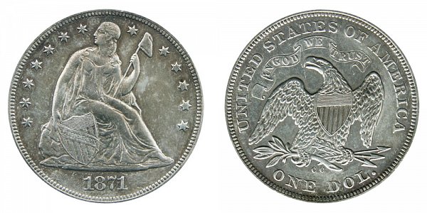 1871 CC Seated Liberty Silver Dollar 