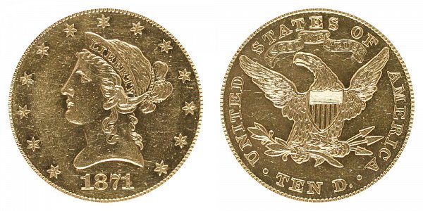 1871 Liberty Head $10 Gold Eagle - Ten Dollars 