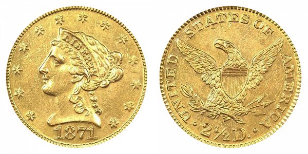 1871 Liberty Head $2.50 Gold Quarter Eagle - 2 1/2 Dollars 