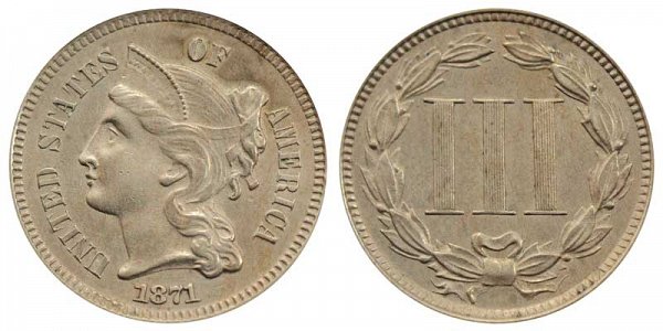 1871 Nickel Three Cent Piece 