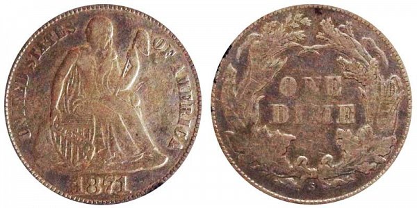1871 S Seated Liberty Dime 