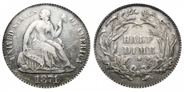 1871 S Seated Liberty Half Dime 