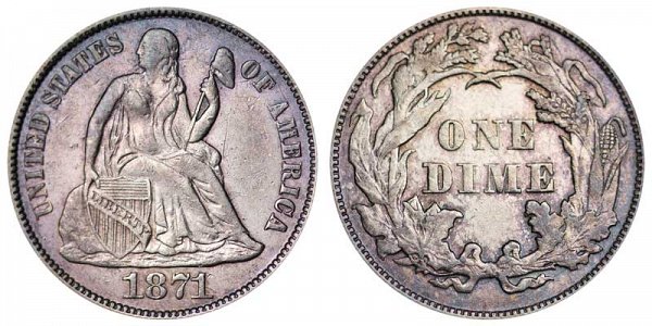 1871 Seated Liberty Dime