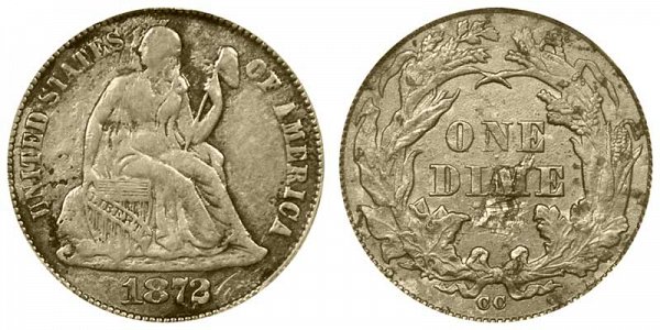 1872 CC Seated Liberty Dime 