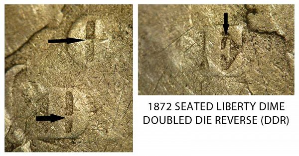 1872 Doubled Die Reverse (DDR) Seated Liberty Dime 