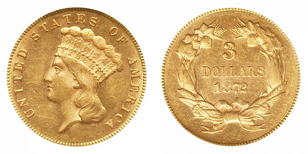 1872 Indian Princess Head $3 Gold Dollars - Three Dollars 