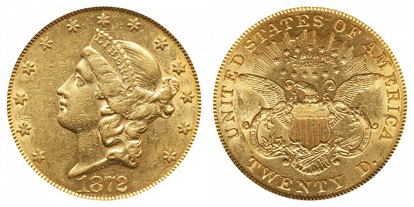 1872 Liberty Head $20 Gold Double Eagle - Twenty Dollars 
