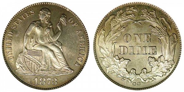 1873 CC Seated Liberty Dime - No Arrows 