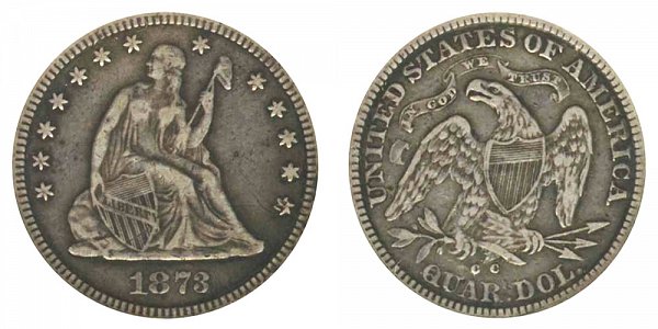 1873 CC Seated Liberty Quarter - No Arrows 