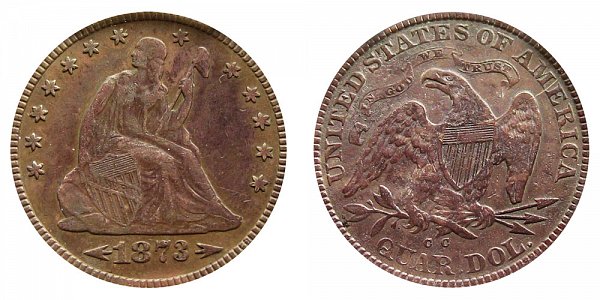 1873 CC Seated Liberty Quarter - With Arrows 