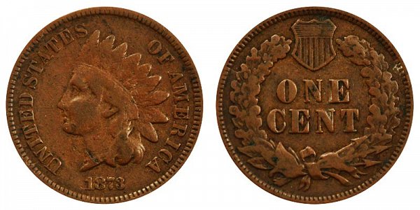 1873 Closed 3 Indian Head Cent Penny 