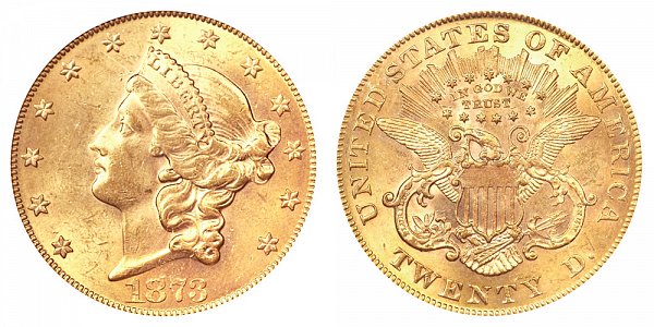 1873 Closed 3 Liberty Head $20 Gold Double Eagle - Twenty Dollars 