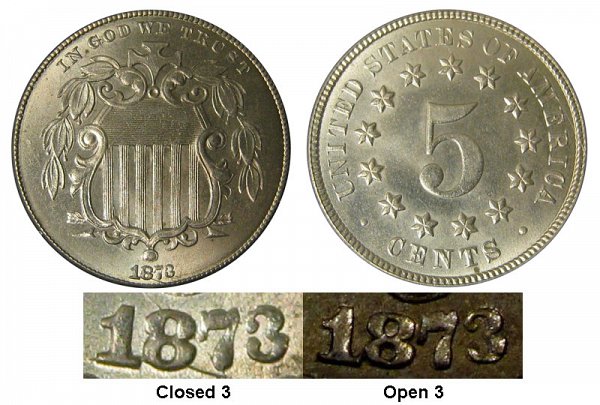 1873 Closed 3 Shield Nickel 