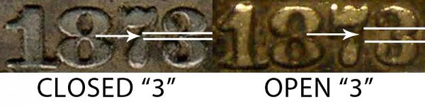 1873 Closed 3 vs Open 3 Seated Liberty Dime - Difference and Comparison