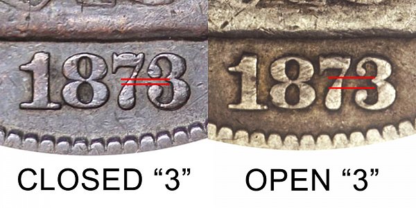 1873 Closed 3 vs Open 3 Seated Liberty Half Dollar - Difference and Comparison