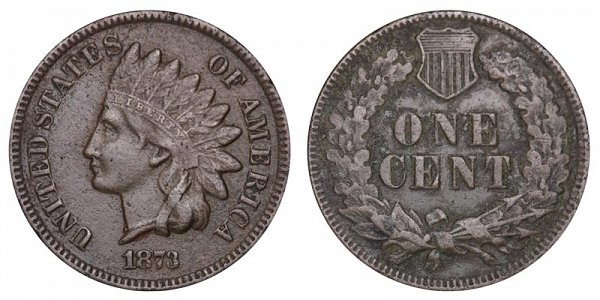 1873 Open 3 Indian Head Cent Penny 