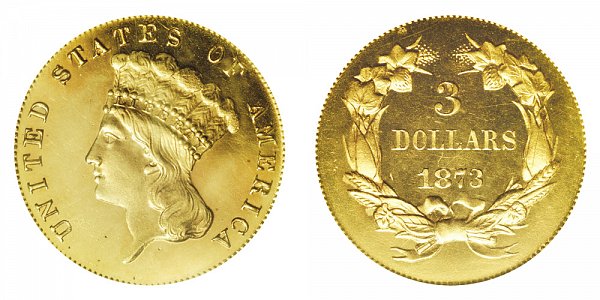 1873 Indian Princess Head $3 Gold Dollars - Open 3 