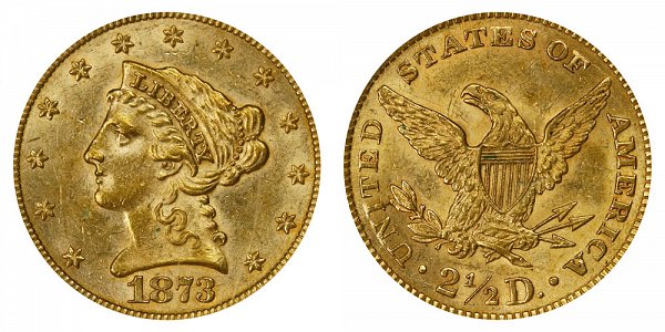 1872 Liberty Head $2.50 Gold Quarter Eagle - 2 1/2 Dollars - Open 3 