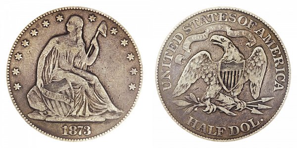 1873 Open 3 Seated Liberty Half Dollar - No Arrows 