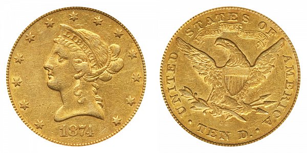 1874 CC Liberty Head $10 Gold Eagle - Ten Dollars 