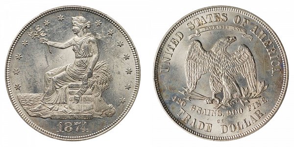 1874 CC Trade Silver Dollar 