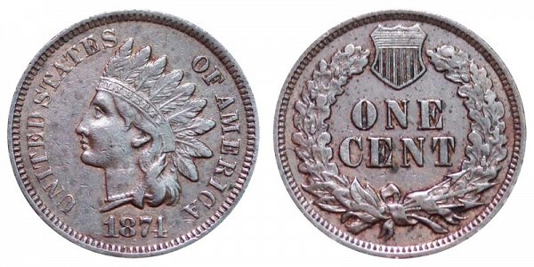 1874 Indian Head Cent Penny 