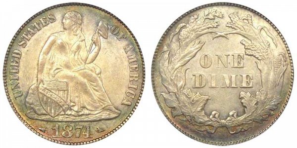 1874 Seated Liberty Dime - With Arrows At Date 