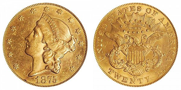 1875 CC Liberty Head $20 Gold Double Eagle - Twenty Dollars 