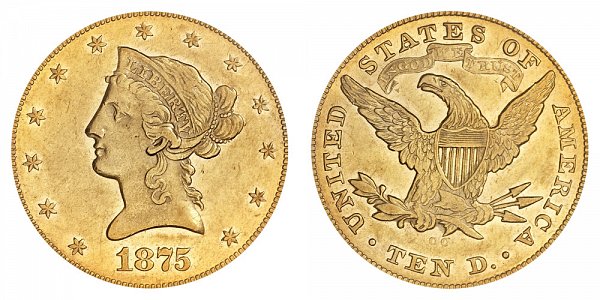 1875 CC Liberty Head $10 Gold Eagle - Ten Dollars 