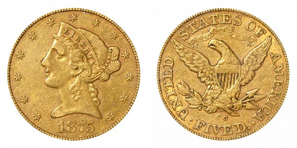 1875 CC Liberty Head $5 Gold Half Eagle - Five Dollars 