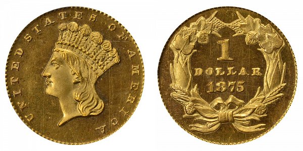 1875 Large Indian Princess Head Gold Dollar G$1 